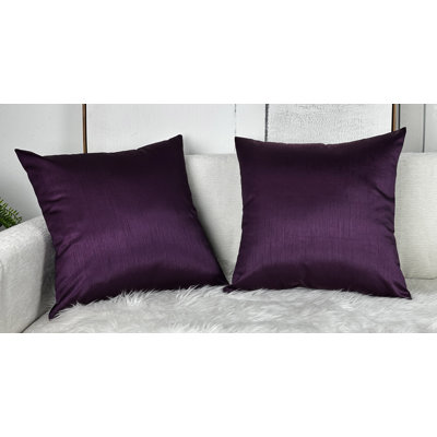 Aiking Home 18x18 Inches Faux Silk Square Throw Pillow Cover, Zipper Closure, Eggplant (Set of 2)