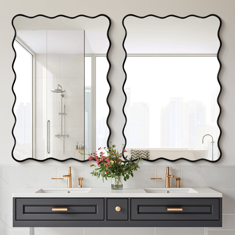 Wavy Metal Framed Rectangle Wall Mirror, Black