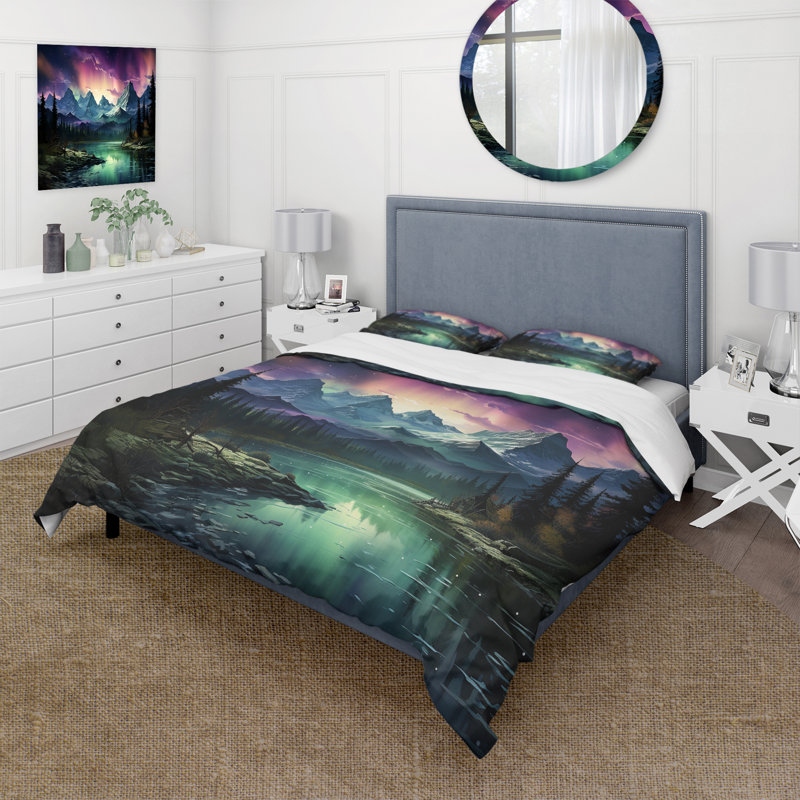 Ensemble de housse de couette Northern Lights Celestial Symphony I Bedding, Housse de couette pour grand lit et 2 taies décor