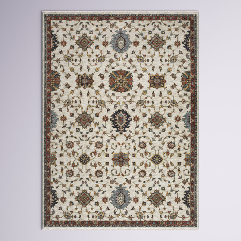 Tapis ivoire / blanc / brun Hovis, Rectangle 7 pi 10 po x 10 pi 10 po