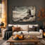 Impression sur toile, sépia, phare, tour sur une falaise rocheuse-1148197633
