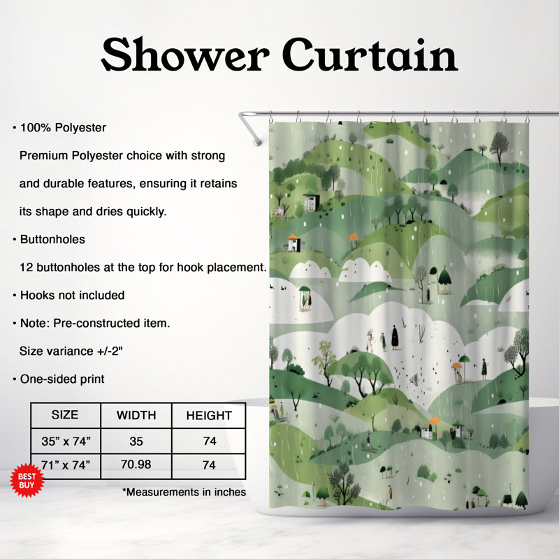 Rideau de douche Misty Meadows - Premium, H 74 po x l 71 po
