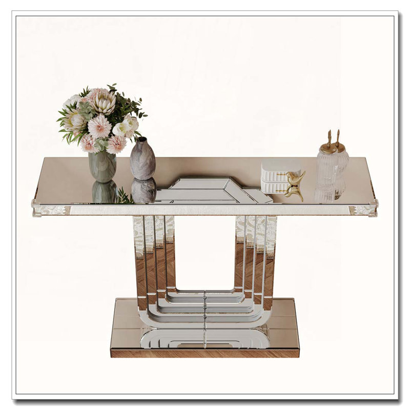 Console à miroir de 47 pouces avec base en U et lignes épissées à la main pour le salon, le couloir