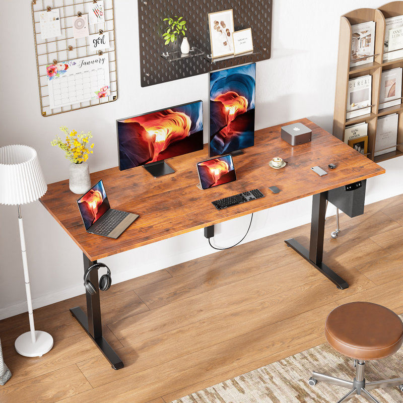 Bureaux debout et réglables en hauteur, H 47,2 po x l 63 po x P 27,6 po, Brun / Noir