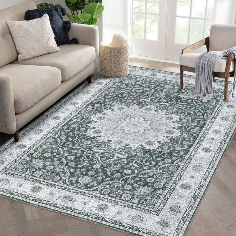 Tapis gris en polyester tissé à la machine Concow, Rectangle 4 pi x 6 pi