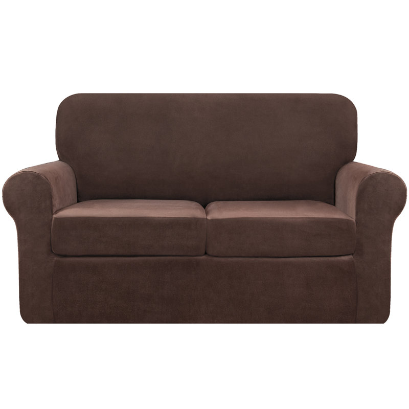 Housse pour causeuse à coussins carrés extensible et moelleuse Hearston, Velours chocolat
