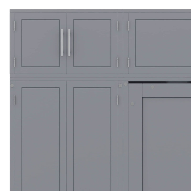 Grand lit escamotable mural avec rangement, lit pliable peu encombrant avec armoire supérieure, tablettes et garde-robe, conception multifonctionnelle