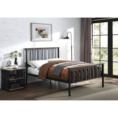 Chêne antique et lit double noir, aucun sommier requis, garniture en bois, sommier à lattes et métal, matelas de 8 po recommandé, capacité de poids de 330 lb, tête de lit recommandée, charge