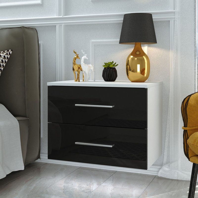 Varonique 55cm W Plywood / Laminate Board Bedside Table, White/Black