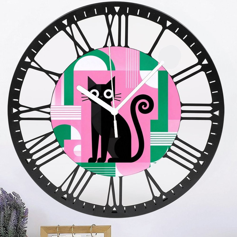 Horloge murale ronde en fer 10 po avec mouvement à quartz silencieux, chiffres romains, impression UV, Rose