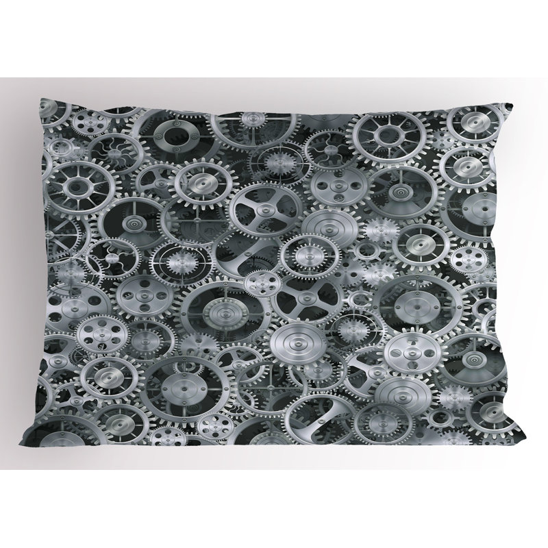 Ambesonne Grey Pillow Sham 2 Pack Clock Technologic Pattern Grey Grey, 20"H x 30"W