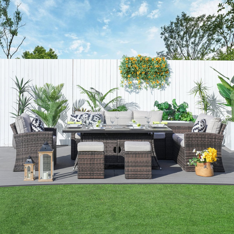 Wicker 8 - Person Patio Conversation Set with Cushions