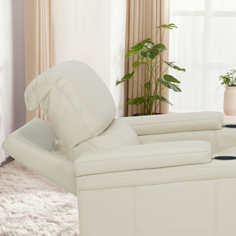 Power Reclining Home Theater Seating with Adjustable Headrest & Lumbar Support, Beige
