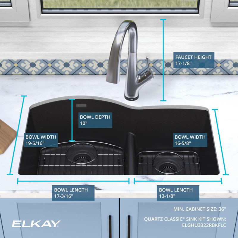 Évier de cuisine à double cuve encastrable 33 po x 22 po x 10 po avec robinet, Noir