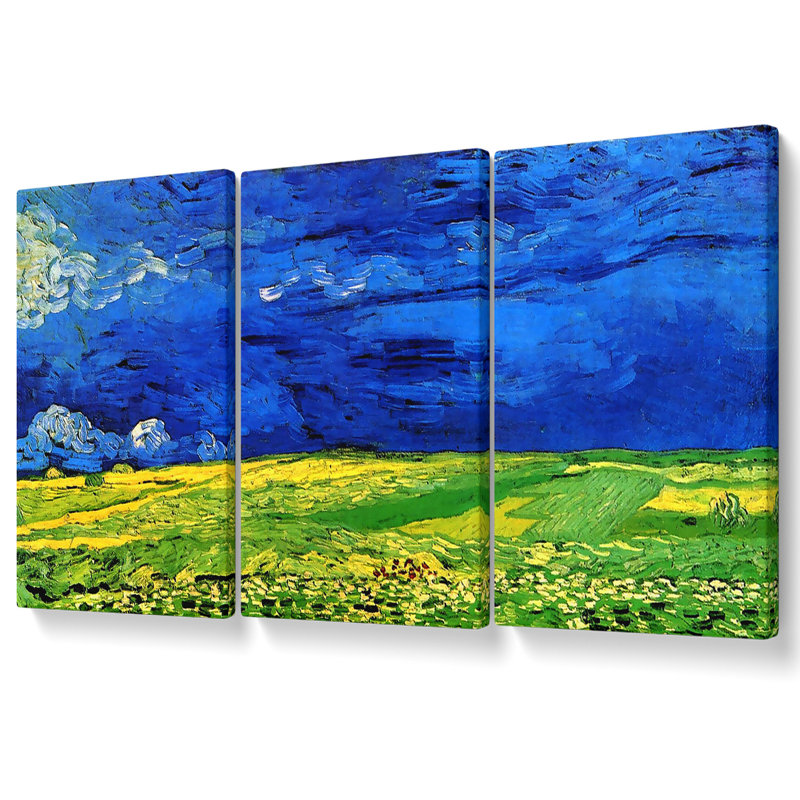 Wheat Field Under Clouded Sky by Vincent Van Gogh - 3 Piece Wrapped Canvas Print, 81.3cm H x 163cm W
