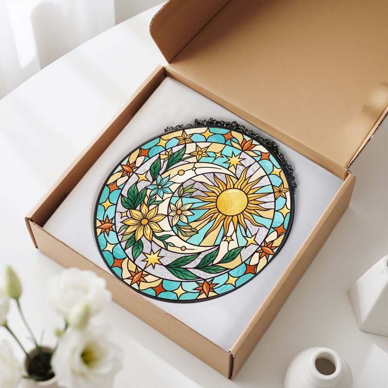 Panneau de vitrail Sun Moon ， 7,8H, 7.8"H