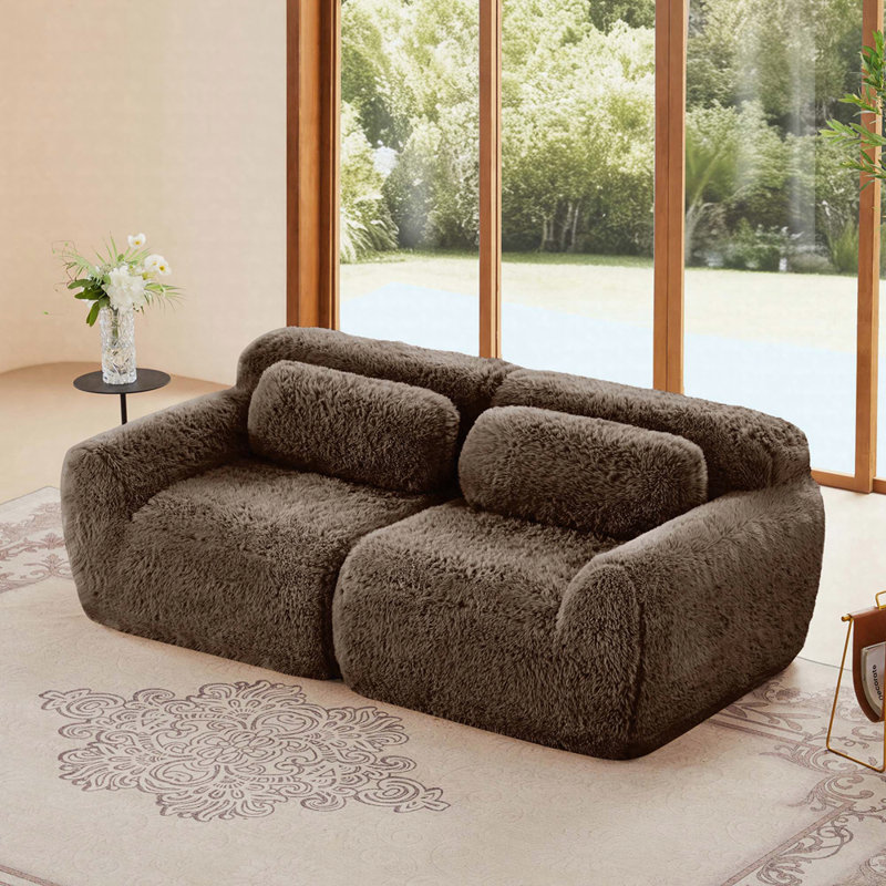 Canapé modulaire 2 places Boneless avec tissu moelleux et éponge haute densité, Chocolat