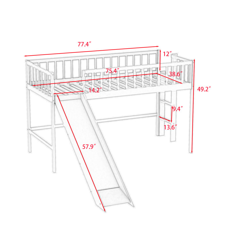 Evyenia Kids Twin Loft Bed, Gray