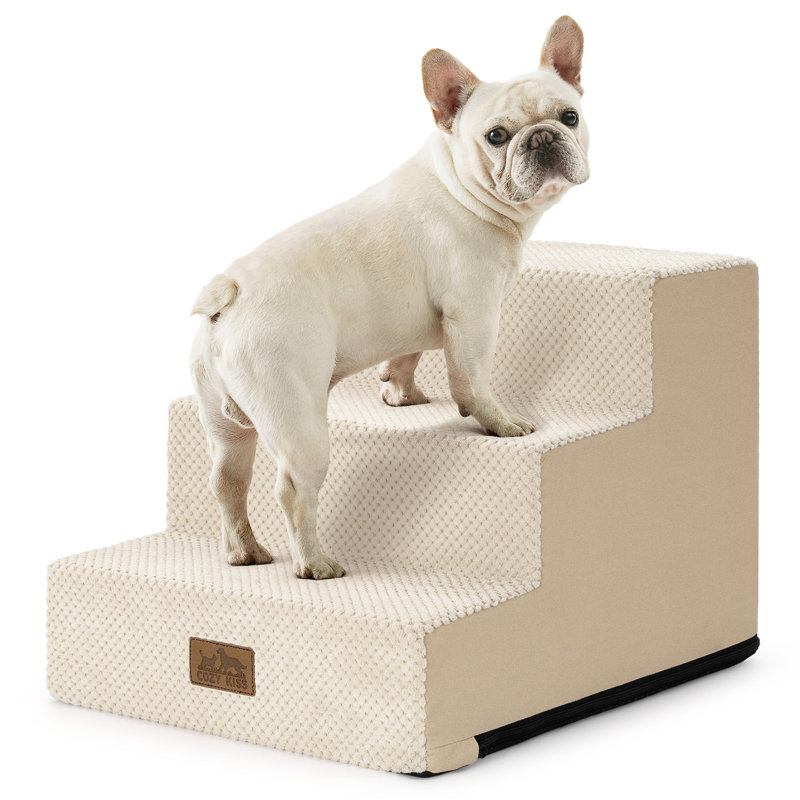 3 Tier Wider Pet Stairs Dog Stairs Non-Slip Dog Steps For Old Cats, Puppy, Small Medium Large Dogs, Beige