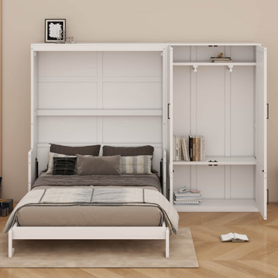 Grand lit escamotable mural - garde-robe inclus