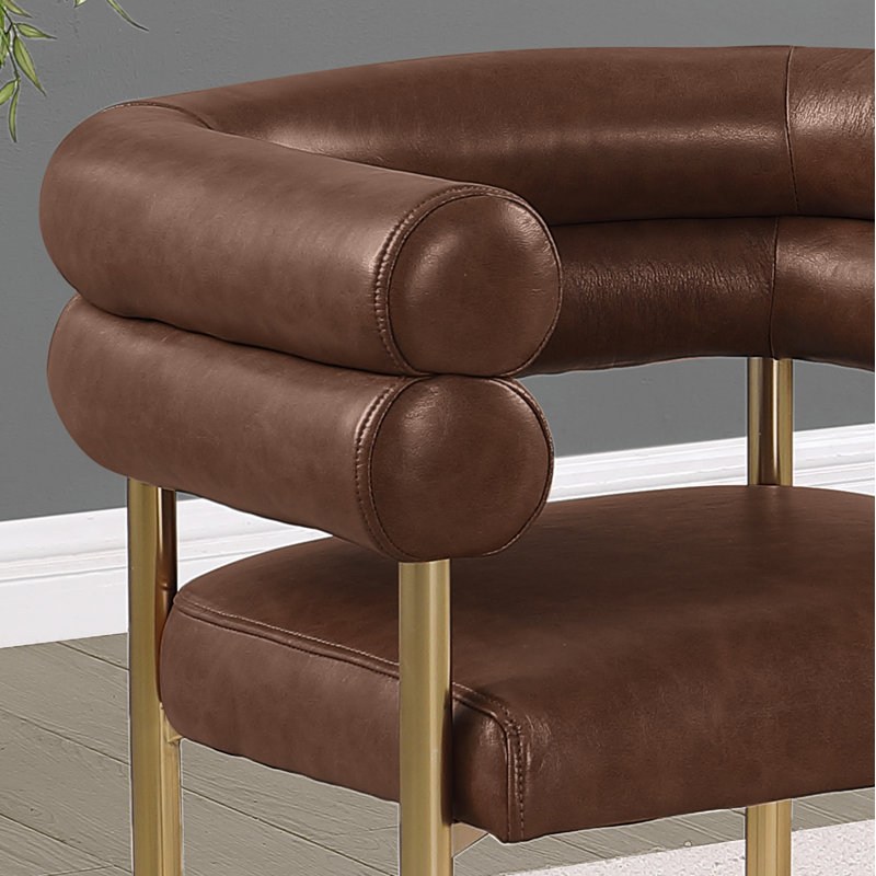 Leathaire Counterheight Chairs With Gold Chrome Base, Mocha