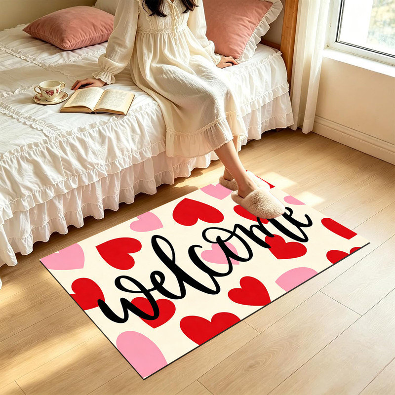 Paillasson intérieur antidérapant JYK, 16 po x 24 po, Valentine, Cœur de la Saint-Valentin bonjour, 16 po x 24 po