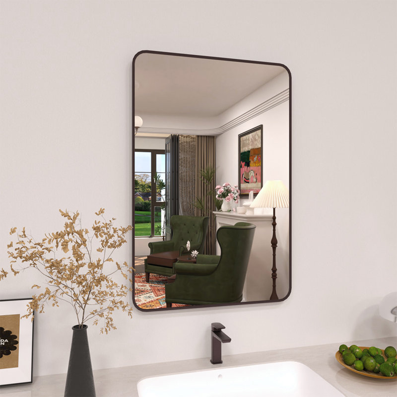 Miroir de salle de bain mural en bronze huilé l 24 po x H 36 po Lucha, 24 po x 36 po, Bronze frotté à l'huile
