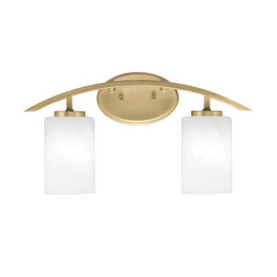 Kurve 2 Light Bath Bar Shown In New Age Brass Finish With  4" White Marble Glass