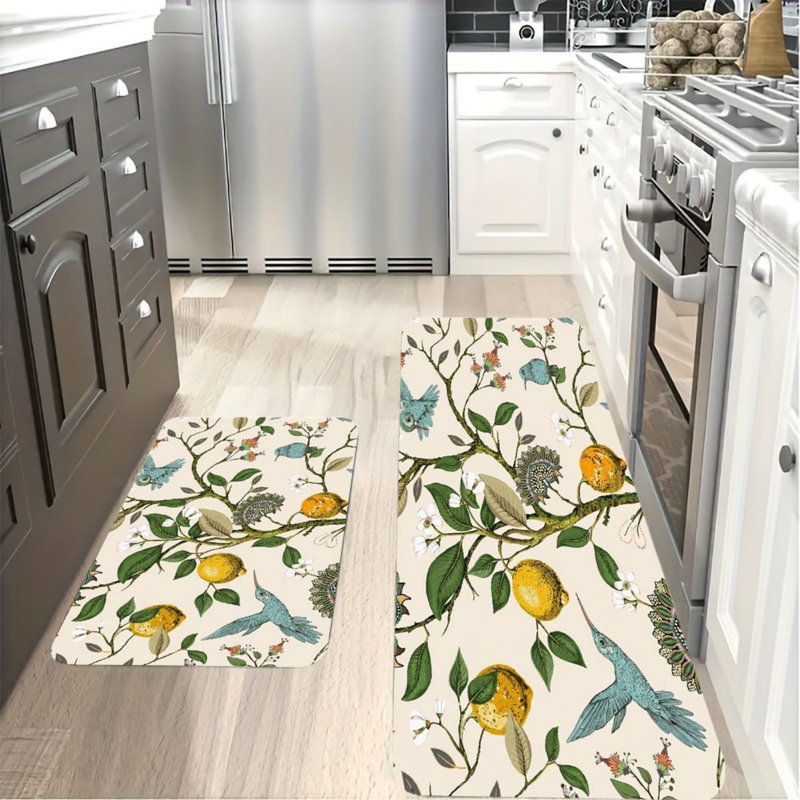 Ensemble de 2 tapis de cuisine crème et citron pour colibris