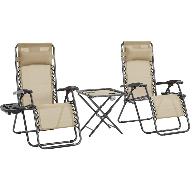 Chaises d'extérieur sans gravité avec table, Beige/noir