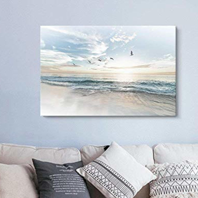Coastal Beach Sunrise on The Beachy Scene Seagull Coastal Modern Large Canvas Print Wall Art Bedroom Decoration
