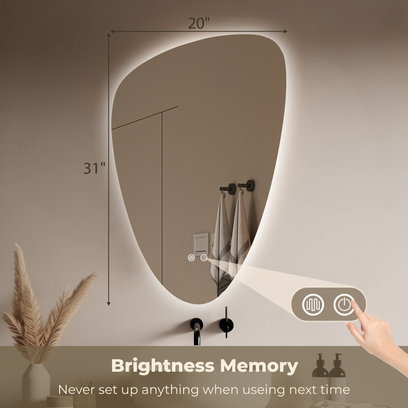 LED Mirror for Bathroom – Vanity Mirror with Lights, Dimmable Touch Sensor, and Anti-Fog Function, 31" x 20"