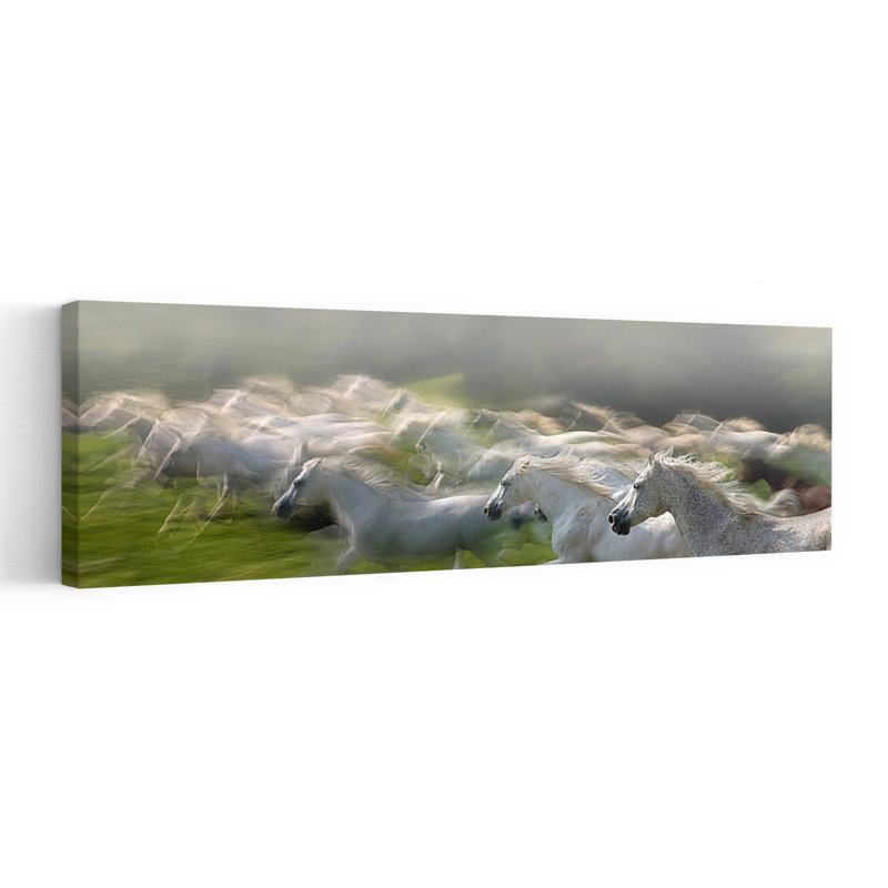 Galloping White Horses 1 Piece Wrapped Canvas Panoramic Wall Art, 40.64 cm H x 121.92 cm W