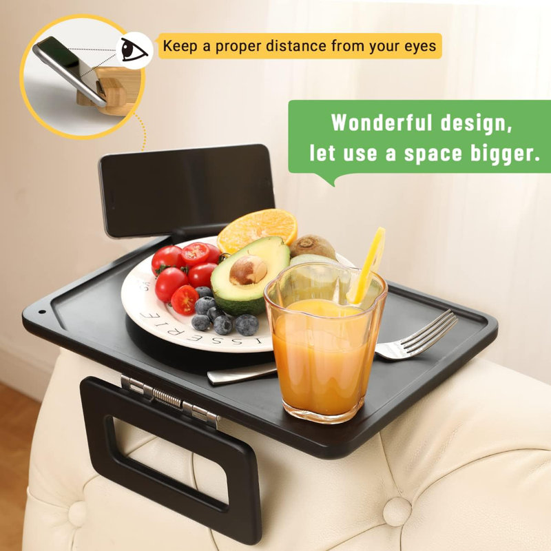 360° Rotating Couch Arm Tray Table With Adjustable Phone Stand - Large Multi-Functional Sofa Armrest Tray For Drinks, Snacks, Remote Control, And Tablet