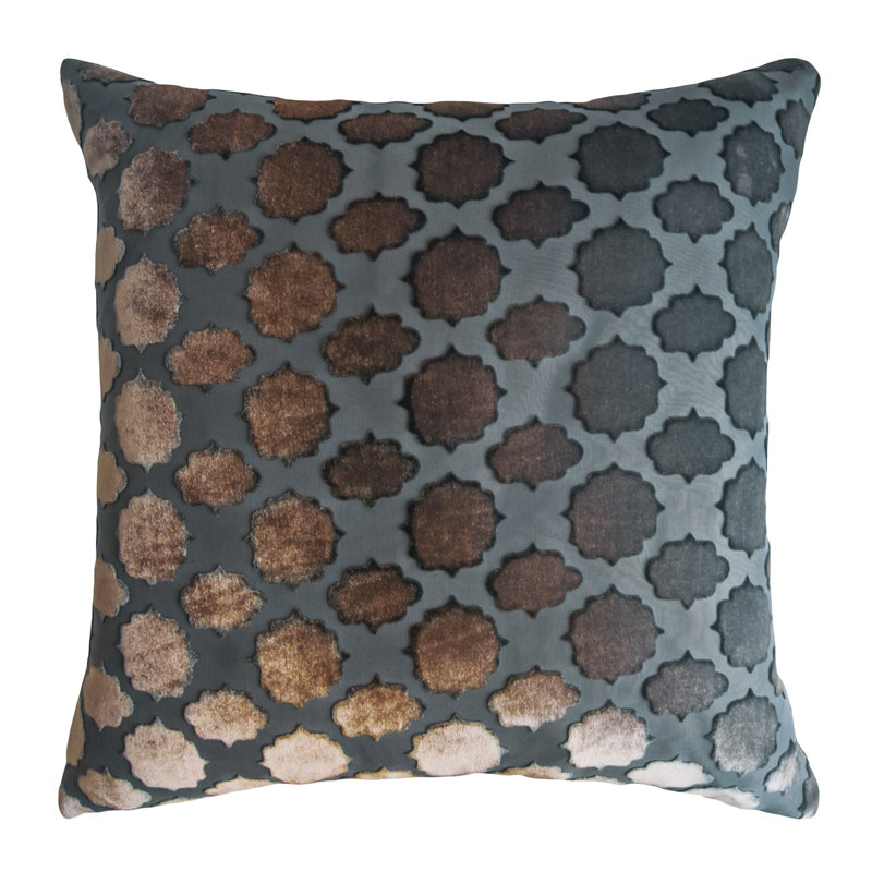 Mod Fretwork Square Velvet Pillow Cover & Insert, 20" x 20", Gunmetal