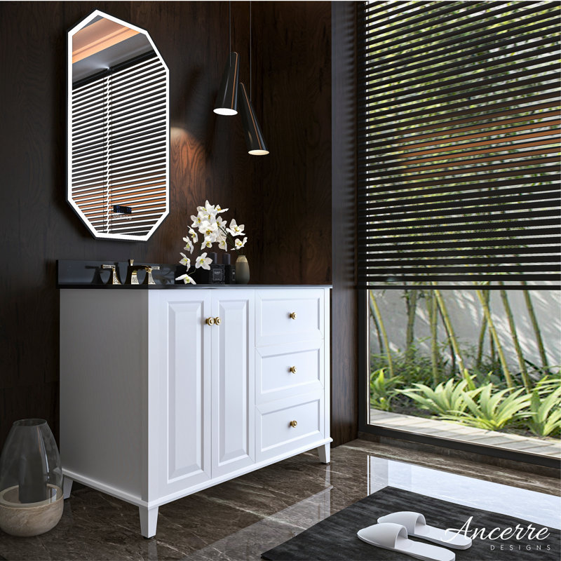 Hannah 48'' W Single Vanity, Black, White/Brushed Gold, Left