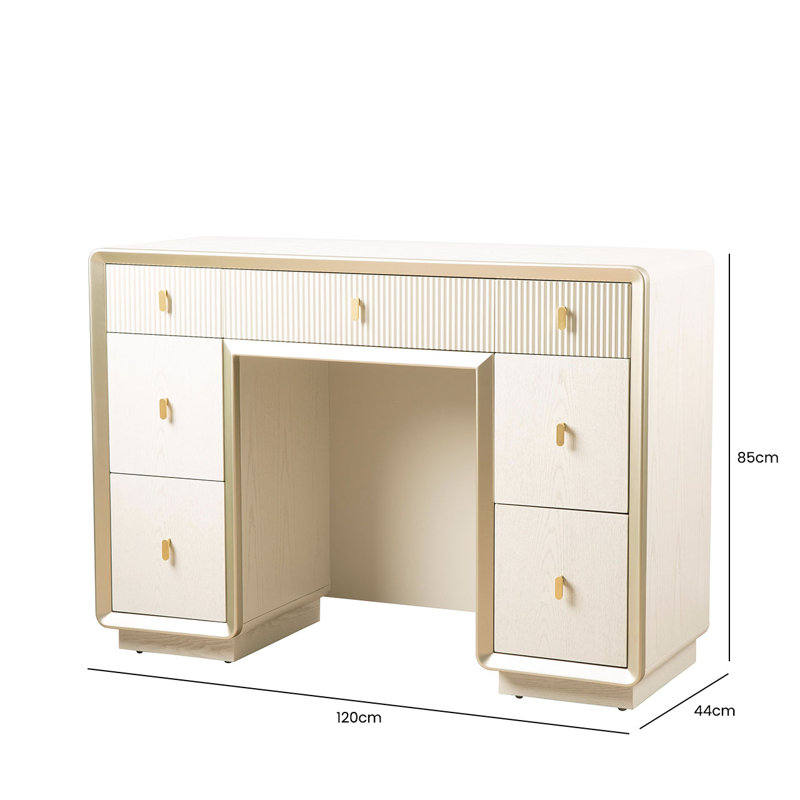 Backler 7 Drawer Wooden Dressing Table, Bedroom Makeup Vanity Cosmetics Storage Dresser, Cream