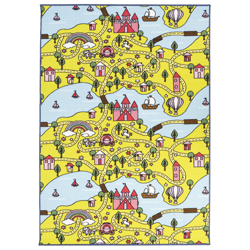 Tapis vert / bleu / jaune Swanigan, Rectangle 8 pi x 10 pi