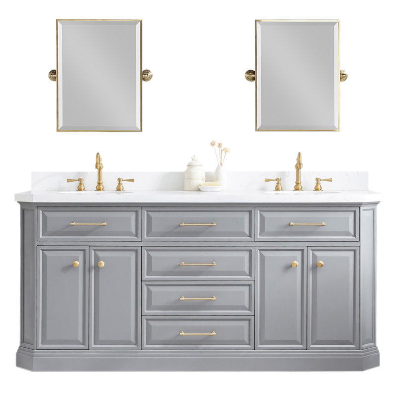 Palace 72'' W Double Vanity, Cashmere Gray, Satin Brass