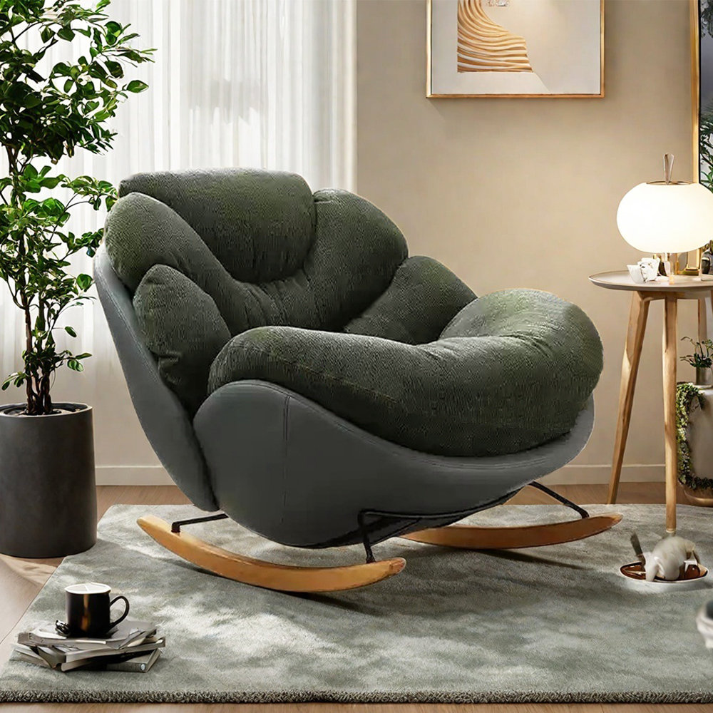 wangling hone Chenille Fabric Rocking Chair with Metal Frame | Wayfair