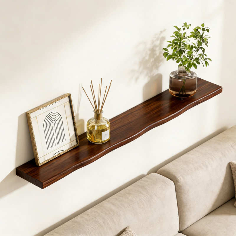 Tablettes flottantes pour décoration murale - Tablette en bois rustique Farm Edge avec grain naturel pour le salon, la chambre à coucher, la cuisine ou la salle de bain