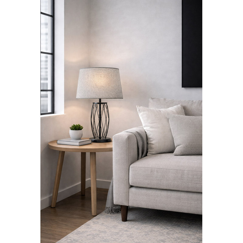 Alexarae 50cm Black Frame Style Table Lamp with Linen Shade, Grey