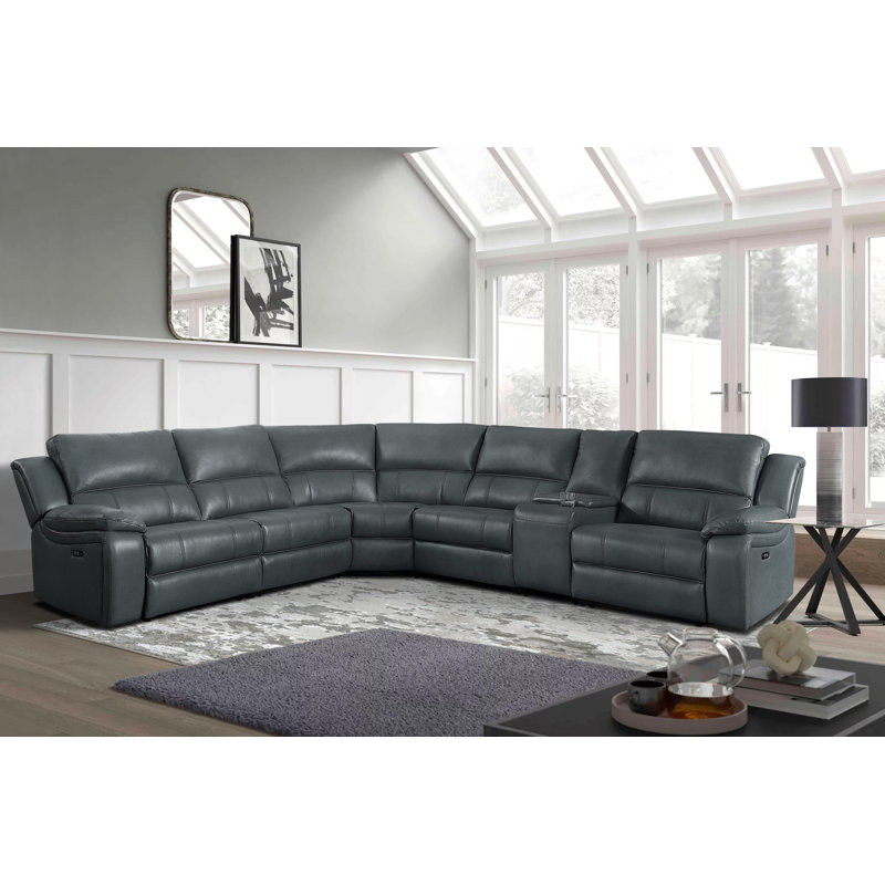  Jeanna 119.5" Modern & Contemporary 6-Piece Modular Power Reclining Sectional Sofa with Integrated Console and USB Charging Port