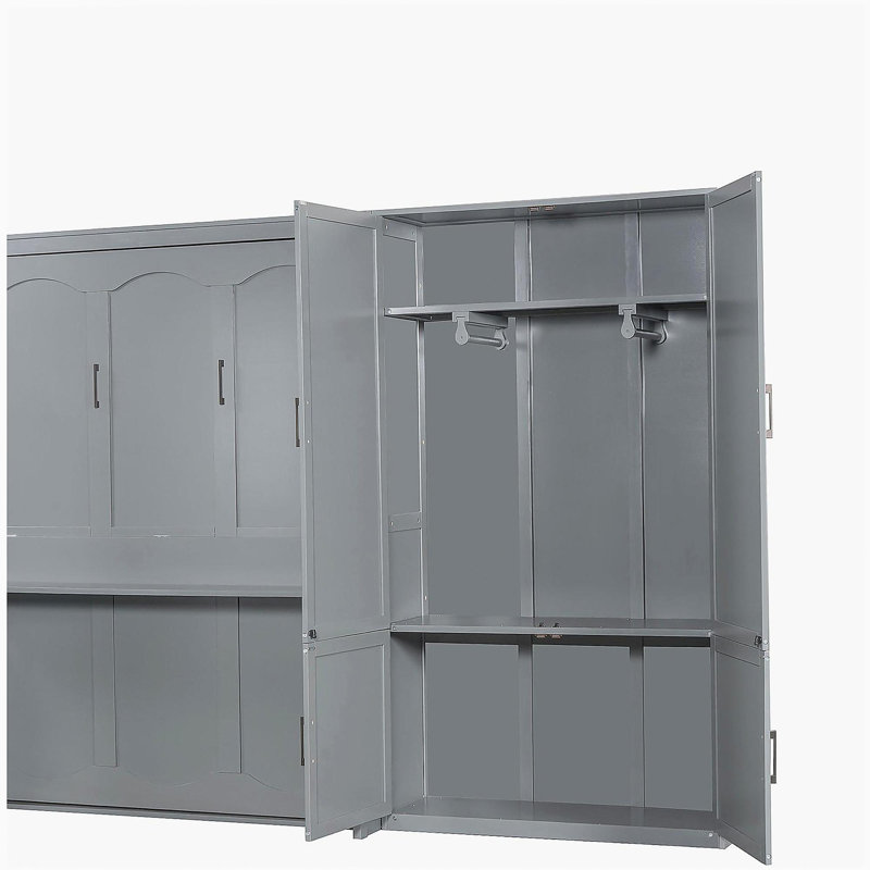 Grand lit mural avec placard, gris, Gris