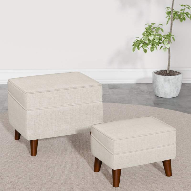 Alvena 18.5" Wide Rectangle Storage Ottoman With Tray Tops, Beige