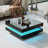 Deontea Pedestal  High Gloss Minimalist Design with LED Lights, 2-Tier Square Coffee Table, Center Table, Living Room Table-431013335