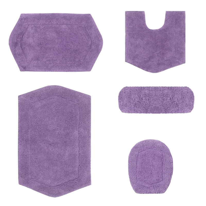 Ensemble de tapis de bain en coton 5 pièces Athyrium, Mauve