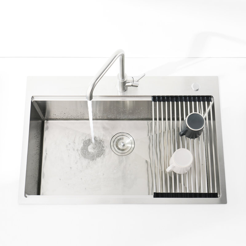Stainless Steel Sink 33"X22", Overmount, Single Bowl - Construction, Practical Kitchen Design, With Grid Drain Overmount Installation, Strong And , Easy To Maintain Cleanliness, Cutting Board