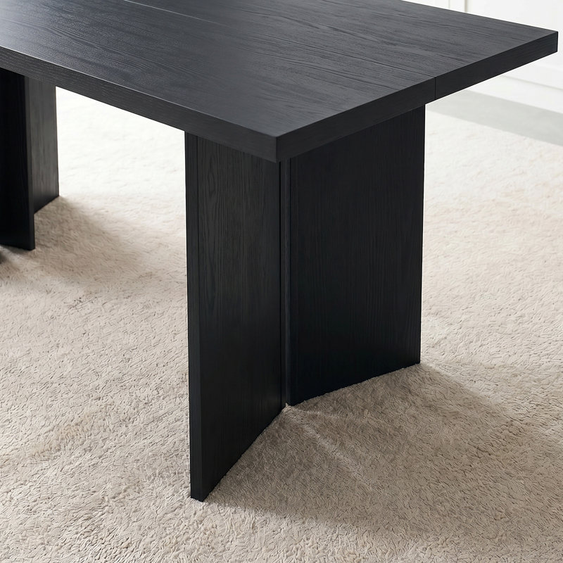 Wooden Rectangular Dining Table With Upholstered Solid Wood Dining Chairs, Brown, Black, 7 Pieces: Table, 6 Chairs