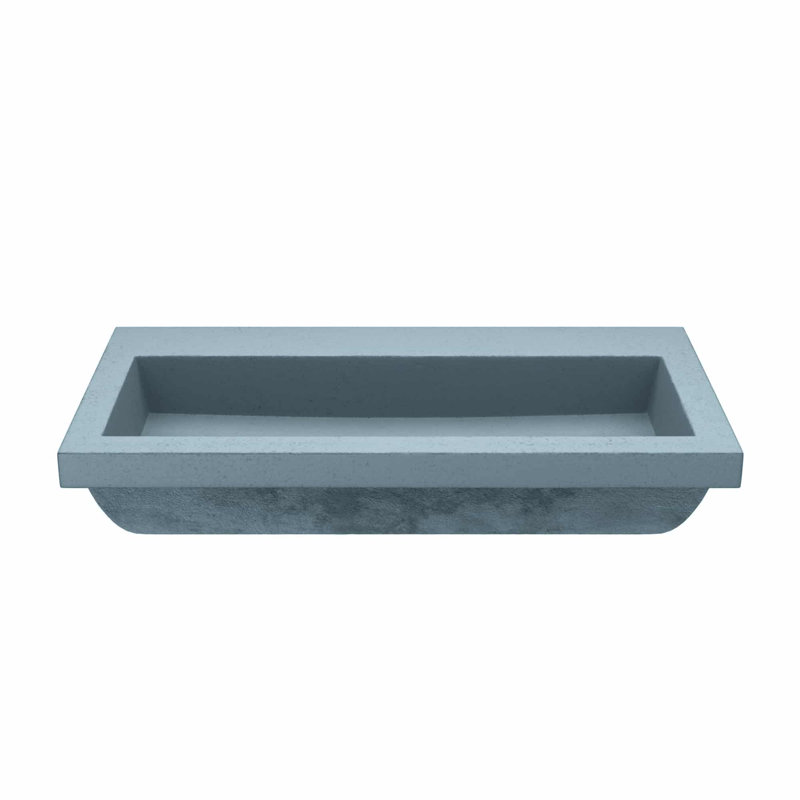 Trough Handmade Rectangular Bathroom Sink, No Hole, Ocean